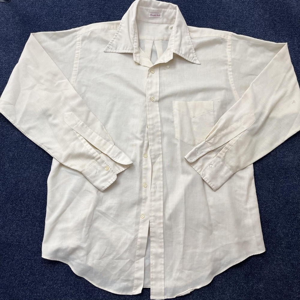 Vintage 70s Durable Press Dress Shirt Mens XL Cream Wrinkle Free Long Sleeve